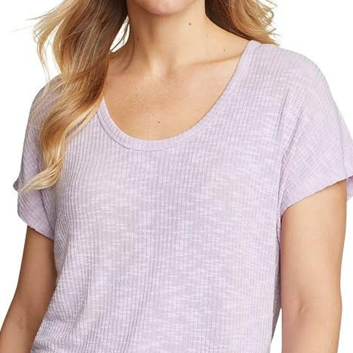 New Eddie Bauer Womens Lilac Short Sleeve Stretchy Revive Ribbed Scoop Neck Top