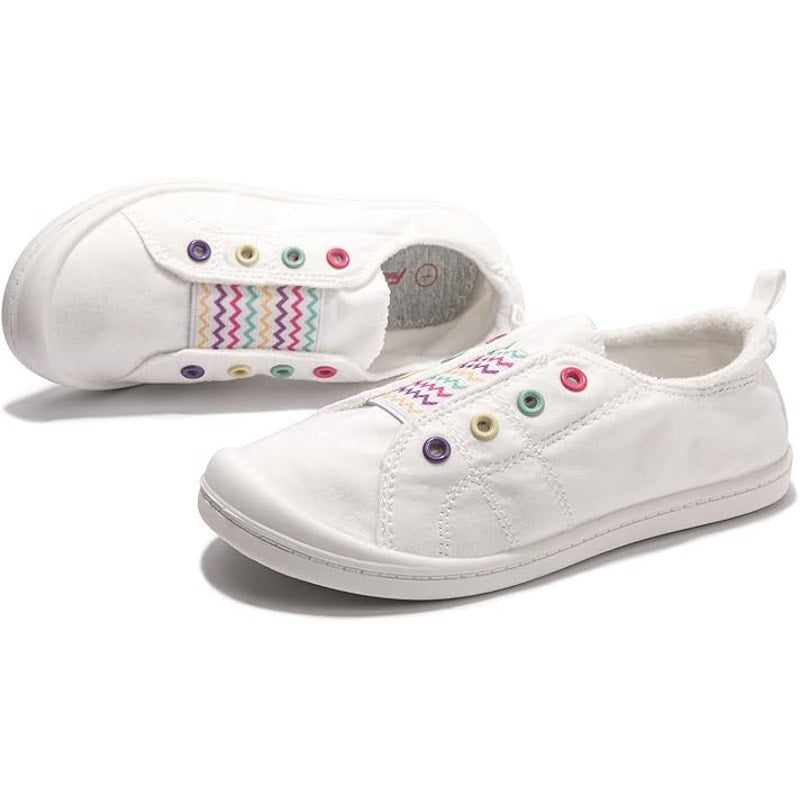 New FunMonkey Toddler Girls Size 6 White Canvas Sneakers Lace Up Slip On Shoes