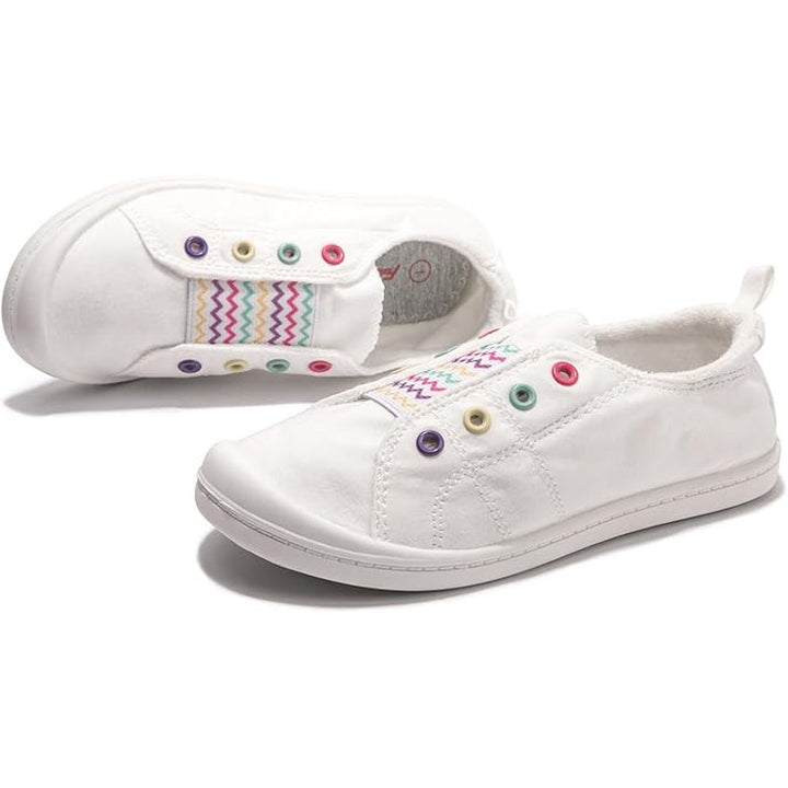 New FunMonkey Toddler Girls Size 6 White Canvas Sneakers Lace Up Slip On Shoes
