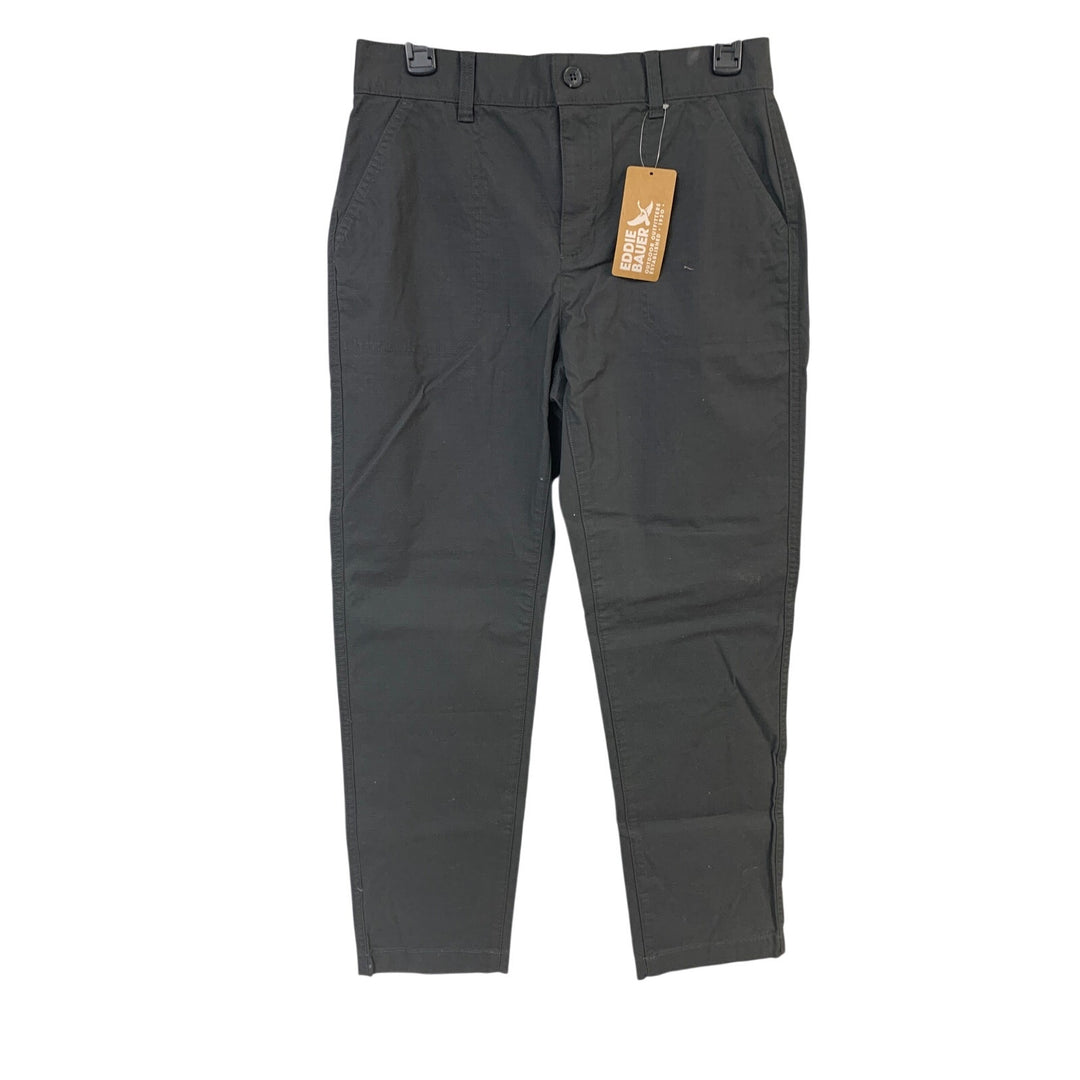 New Eddie Bauer Womens Carbon Gray Stretch Cotton Ripstop Ankle Pants w Pockets