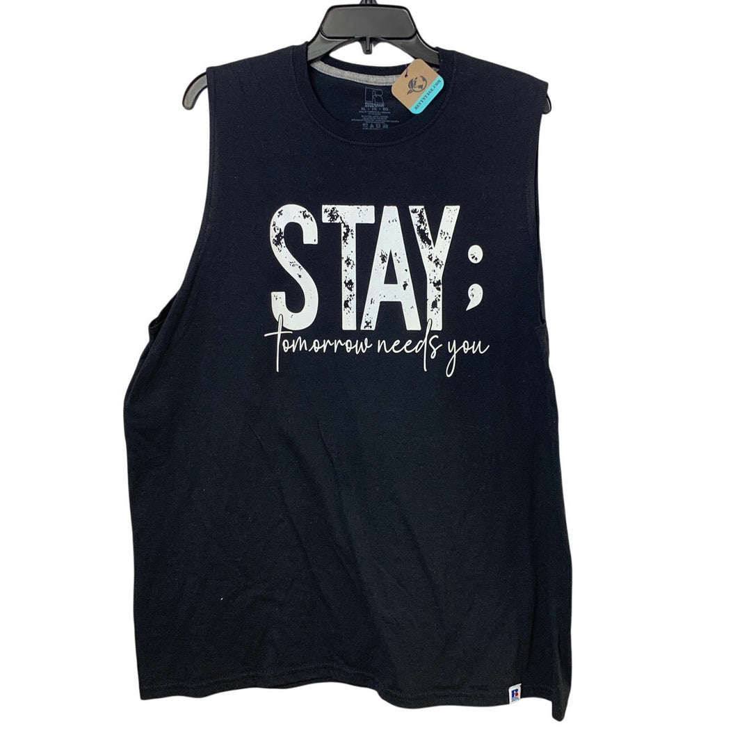 Upcycled Hand Printed Mens XL Stay Tomorrow Needs You Suicide Awareness Tank Top