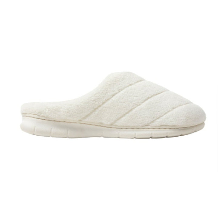 New In Box Dearfoams Women Small 5/6 Cream SlideOn Memory Foam Washable Slippers