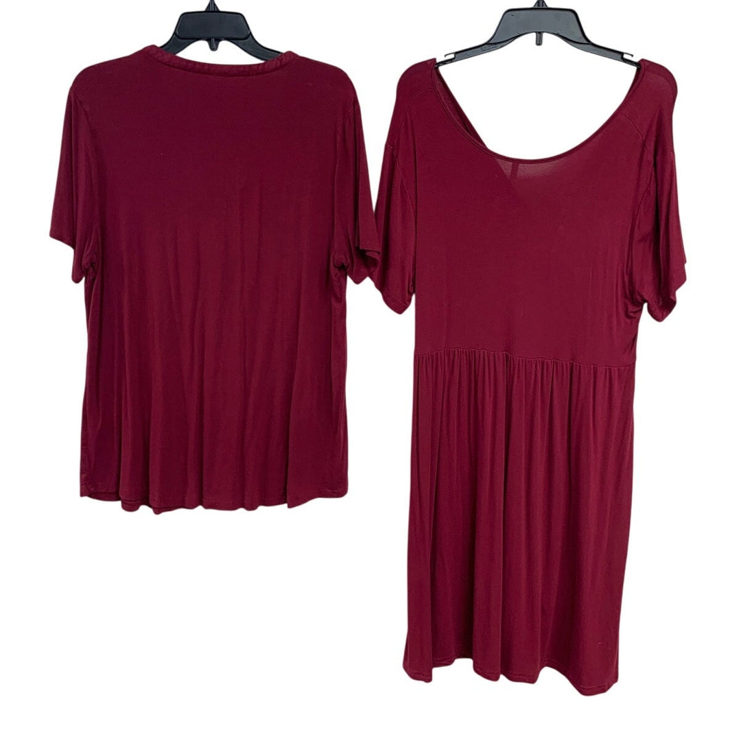 Neineiwu Cathy Womens 2XL Red Short Sleeve V Neck Tee Shirt Faux Wrap Dress