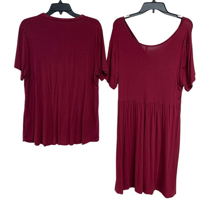 Neineiwu Cathy Womens 2XL Red Short Sleeve V Neck Tee Shirt Faux Wrap Dress
