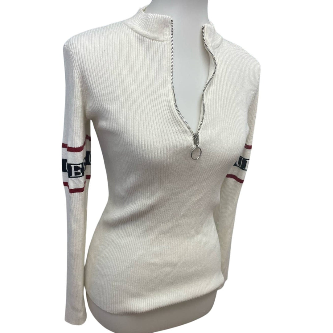 Guess Womens Medium Long Sleeve Half Zip Stripe Cotton Blend Pullover Sweater