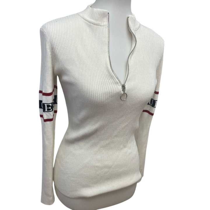 Guess Womens Medium Long Sleeve Half Zip Stripe Cotton Blend Pullover Sweater