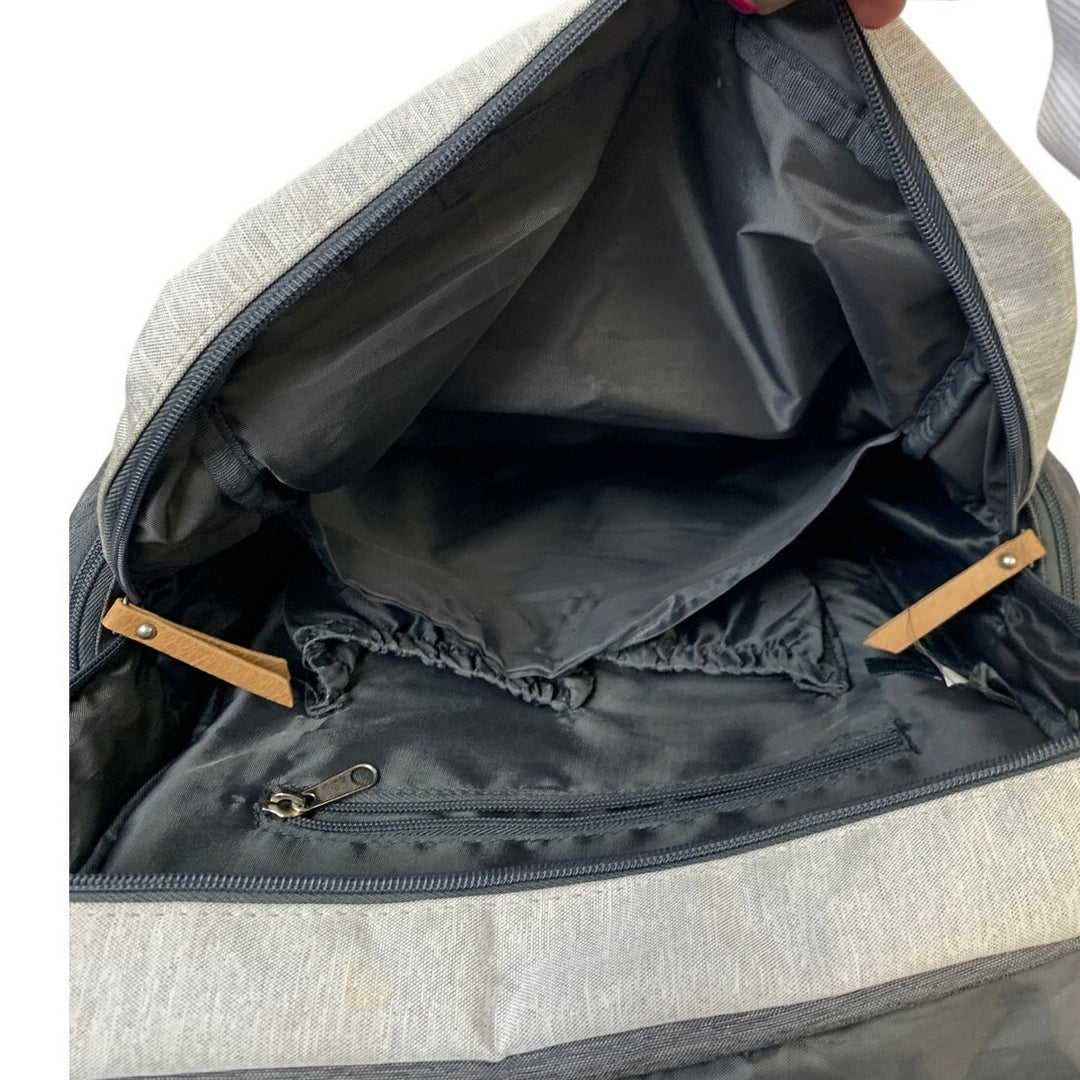 Eddie Bauer Heathered Gray Multi Pocket Zip Up Magnet Latch Back Diaper Bag