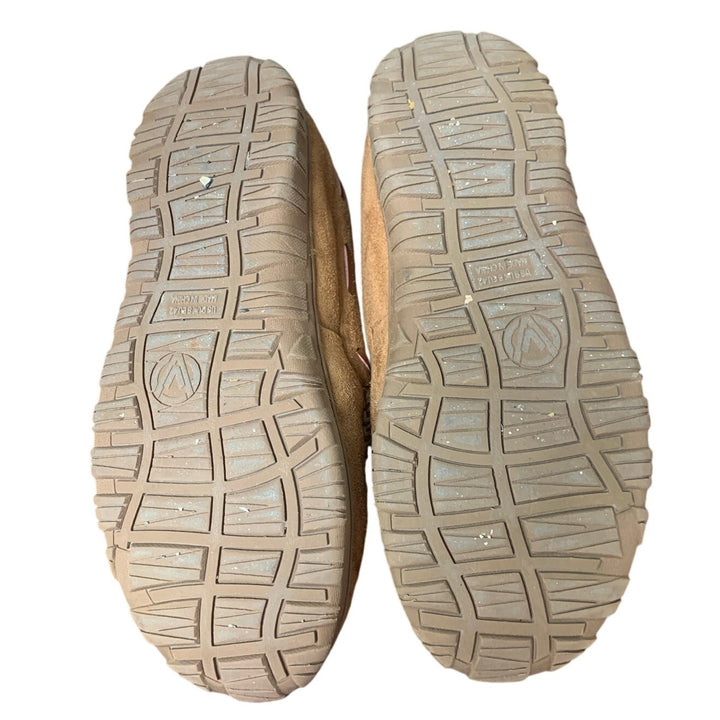 Vlly Mens Size 9 Tan Orange Faux Suede Micrsuede Slip On Moccasin Slipper Shoes