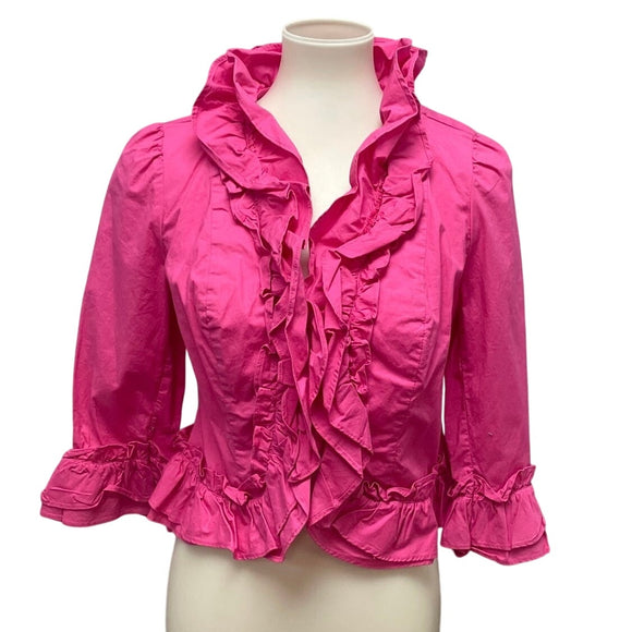 New INC Womens Medium PolyCotton Cropped Ruffled Hook Eye Long Sleeve Jacket