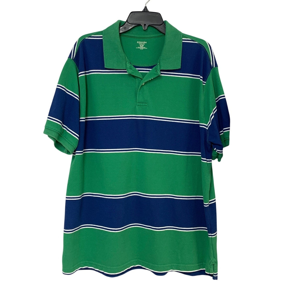 Lot of 2 St Johns Bay Mens XL Classic Cotton Stripe Short Sleeve Polo Shirts EUC