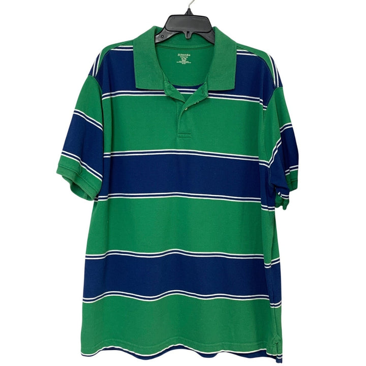 Lot of 2 St Johns Bay Mens XL Classic Cotton Stripe Short Sleeve Polo Shirts EUC