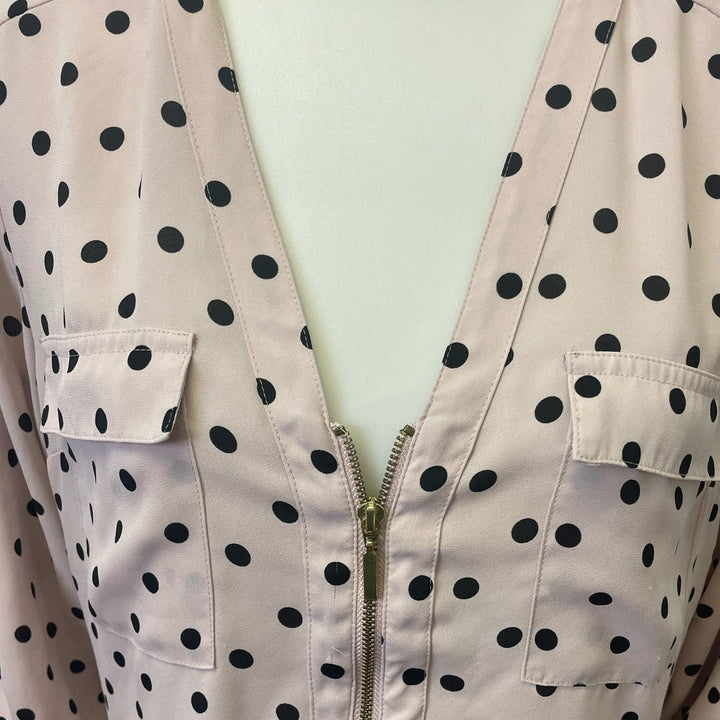 Lot of 2 Express Large Long Tabbed Sleeves Polyester 1/4 Zip V-Neck Blouses Tops