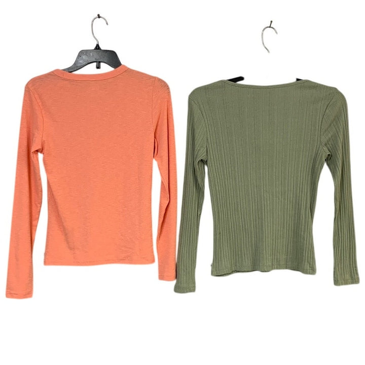 2 New Eddie Bauer Womens Small Infinity Slub Meadowood Rib Long Sleeve Tops