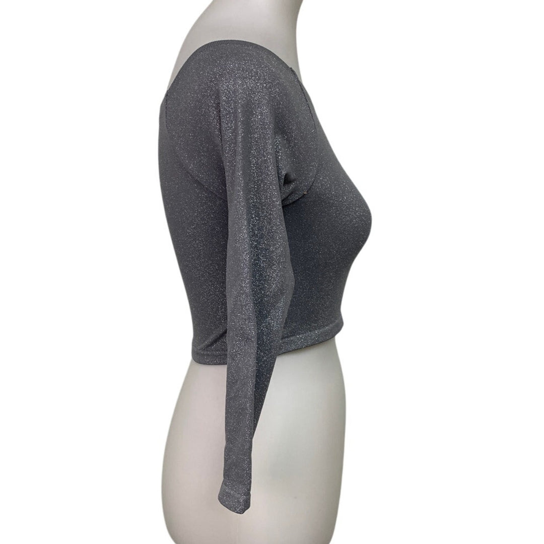 New OFFLINE By Aerie Womens Large Cropped Silver Glitter Long Sleeve Workout Top
