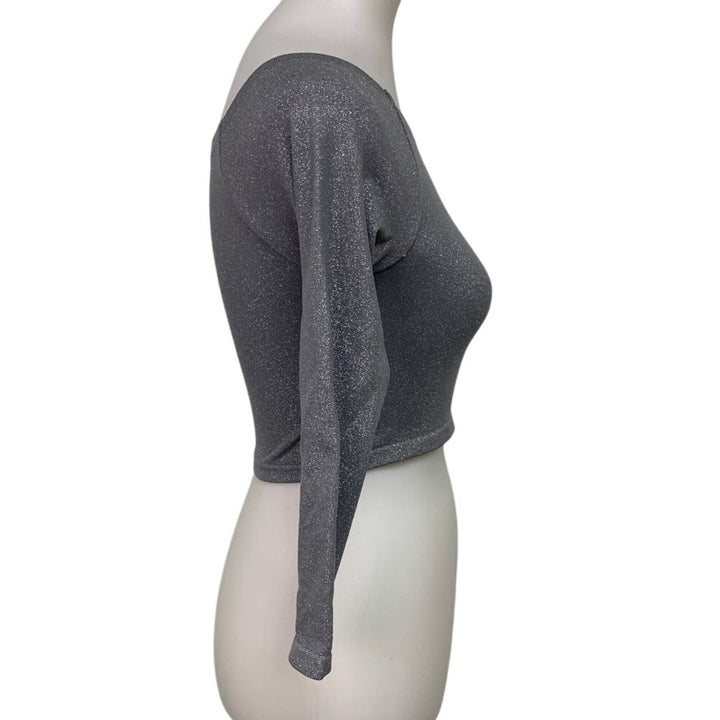 New OFFLINE By Aerie Womens Large Cropped Silver Glitter Long Sleeve Workout Top