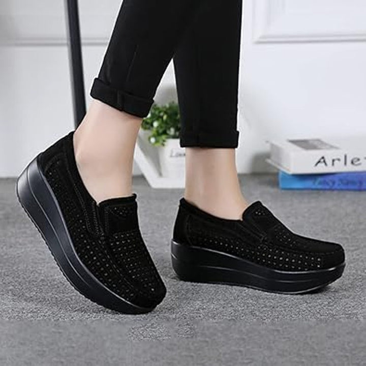 New Angry Monkey Womens Size 5 Black Faux Suede Mesh 2" Platform Loafer Shoes
