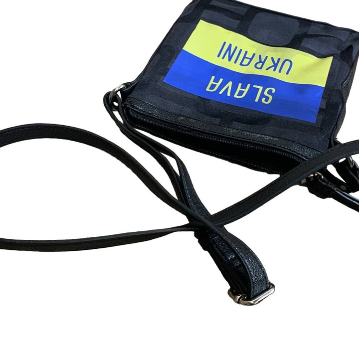 Upcycled Hand Printed Ukraine Flag Slava Ukraini Artist Fundraiser Crossbody Bag