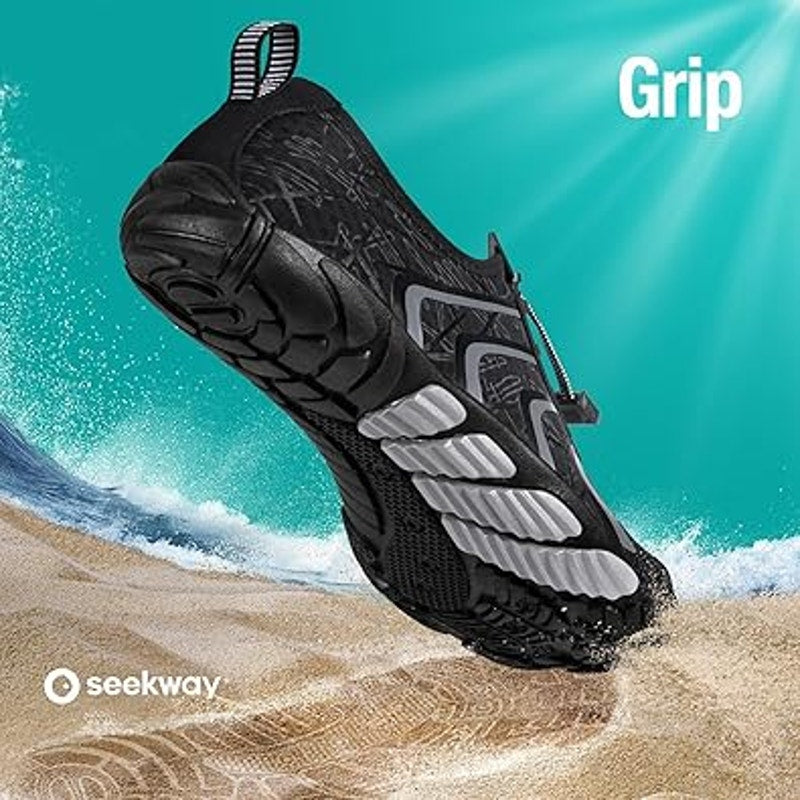 Seekway Mens Size 9 Black Gray Lace Up Non Slip Barefoot Aqua Socks Water Shoes