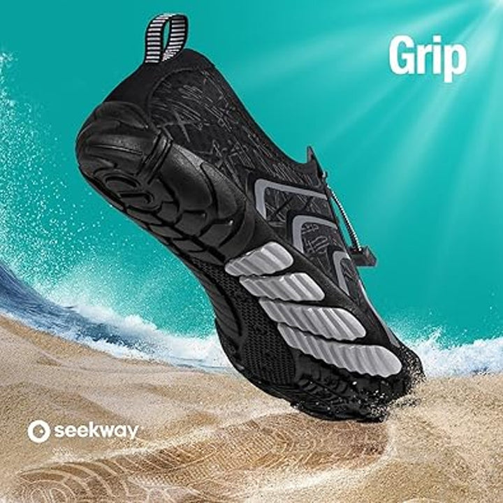 Seekway Mens Size 9 Black Gray Lace Up Non Slip Barefoot Aqua Socks Water Shoes