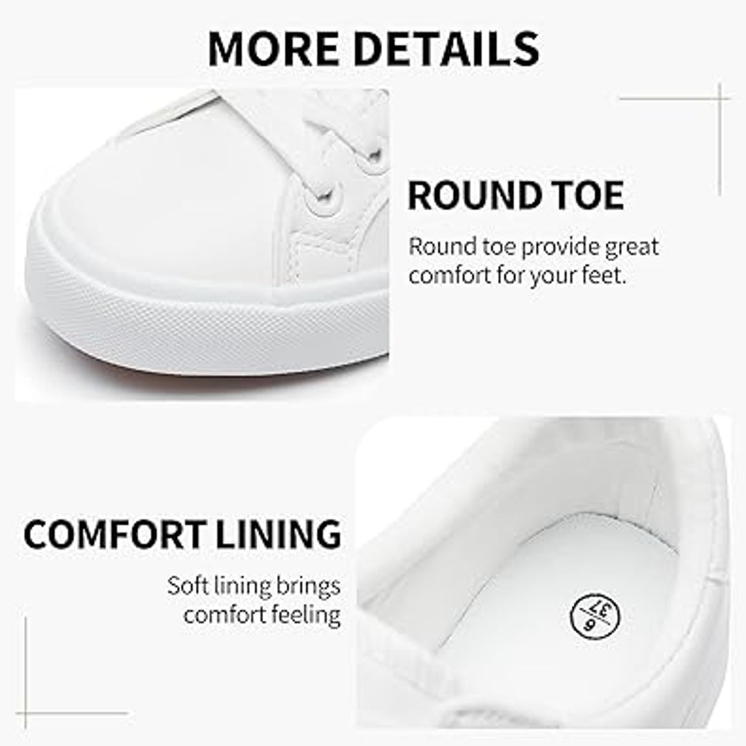 New Sernial Womens Size 7 White Faux Leather Lace Up Basic Tennis Athletic Shoes