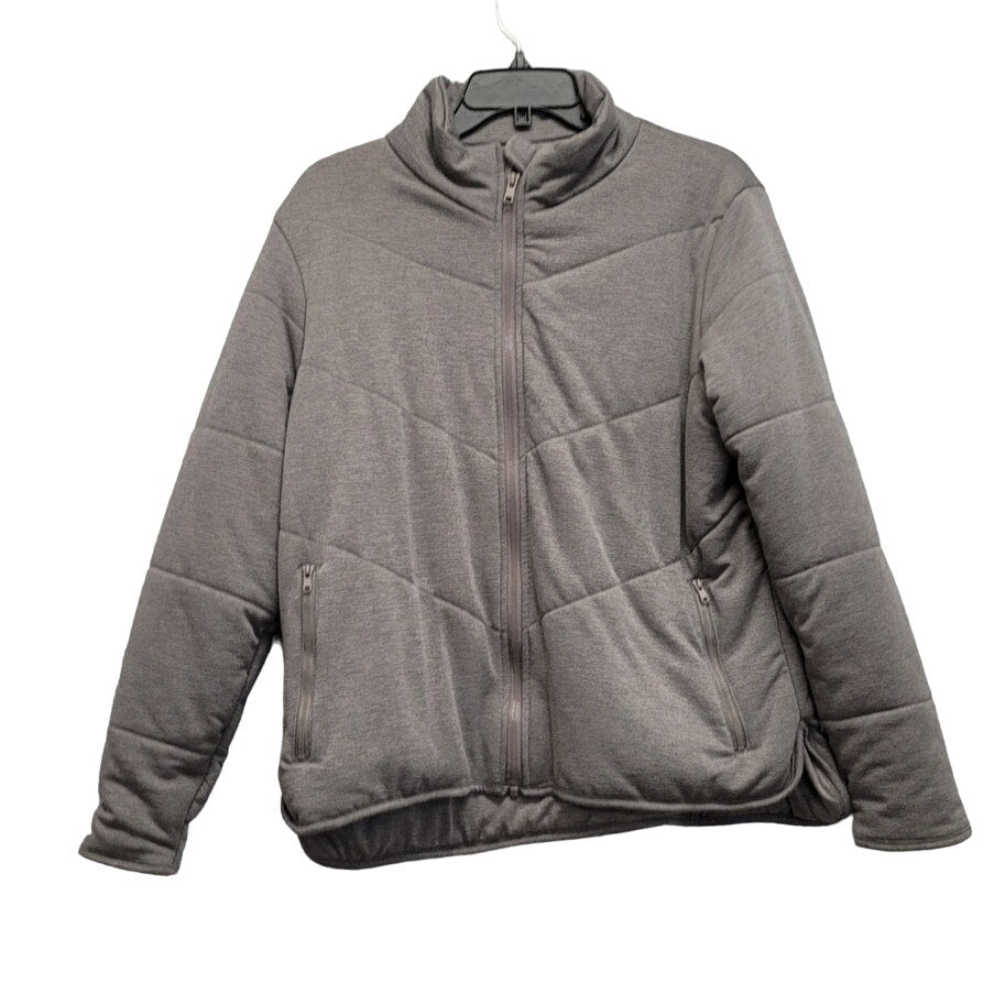 Three Dots Womens Large Gray Polyester Blend Long Sleeve Full Zip Puffer Jacket
