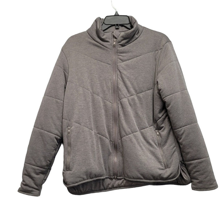 Three Dots Womens Large Gray Polyester Blend Long Sleeve Full Zip Puffer Jacket