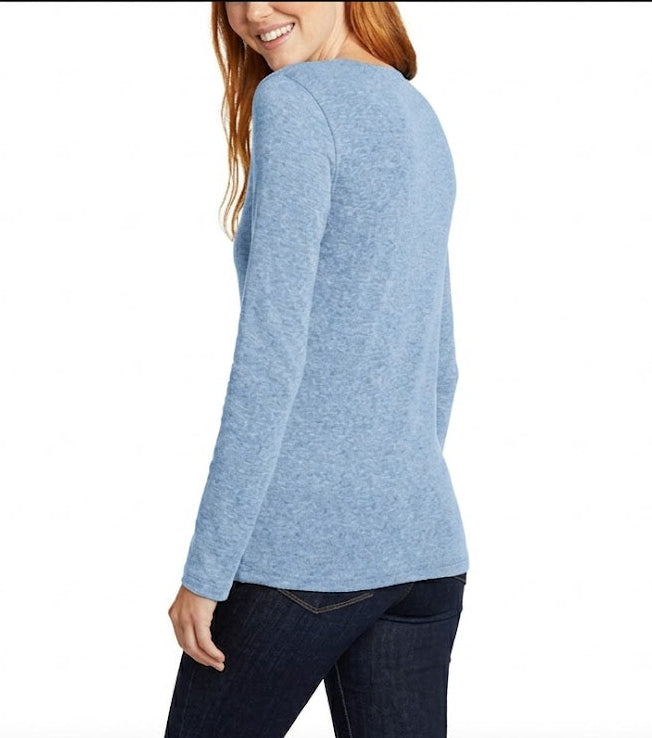 New Eddie Bauer Womens Solar Blue Favorite Long Sleeve V-Neck Tee