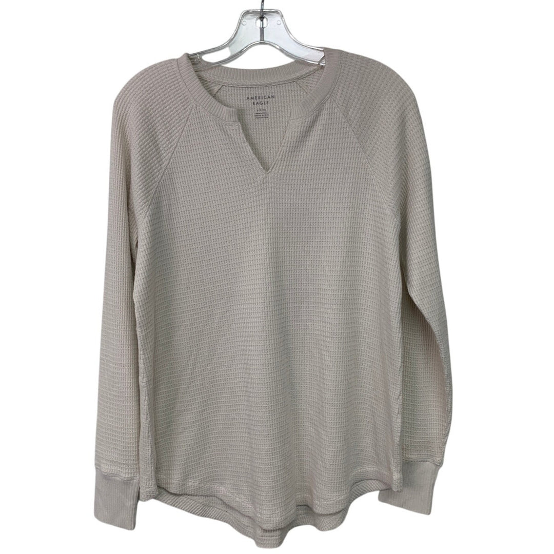 New American Eagle Womens Small PolyElastane Waffled Long Sleeve V Neck Top