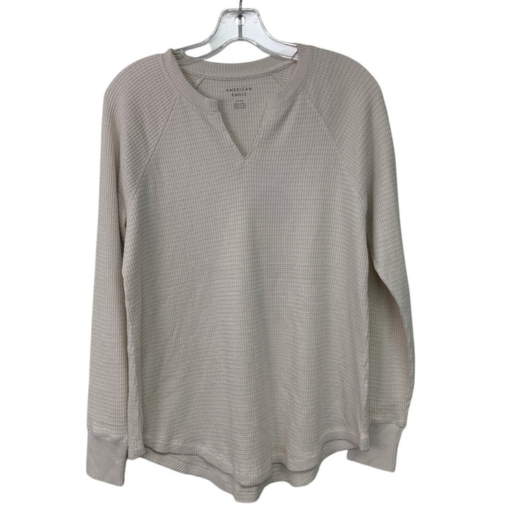 New American Eagle Womens Small PolyElastane Waffled Long Sleeve V Neck Top