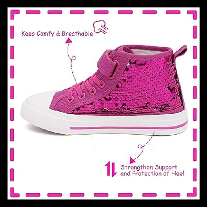 Toandon Toddler Girls Size 10 Pink Silver Sequin Hook Loop High Top Sneakers