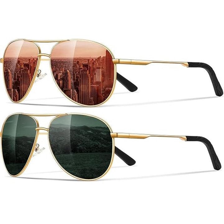 2 Pairs New Eiuizah Mens Gold Frame Polarized UV Protection Aviator Sunglasses