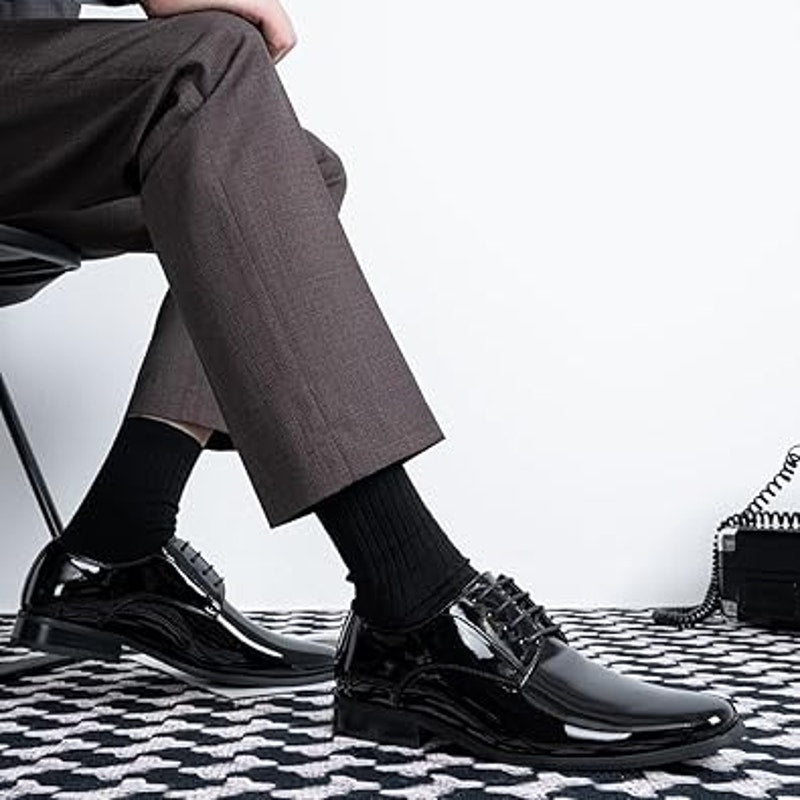 Jousen Mens Size 13 Shiny Black Faux Leather Lace Up Formal Oxford Loafer Shoes