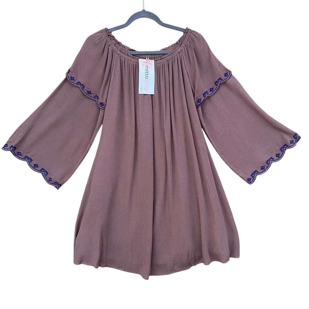 NWT New Mittoshop Womens Large Long Sleeve Lined Peasant Mini Dress w Pockets