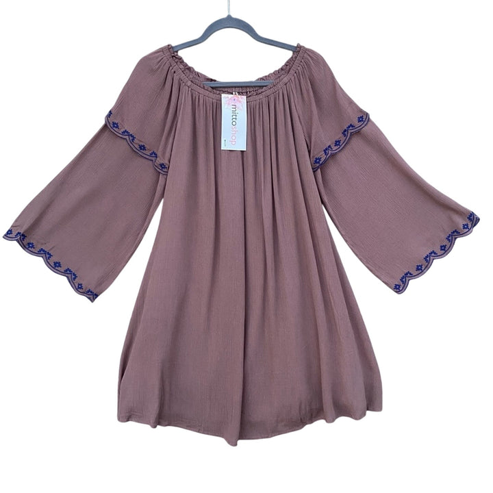 NWT New Mittoshop Womens Large Long Sleeve Lined Peasant Mini Dress w Pockets