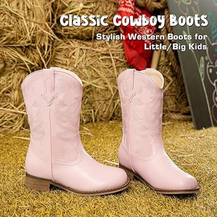 Motasha Toddler Girls Size 7 Pink Faux Leather Embroidered Cowboy Boot Shoes