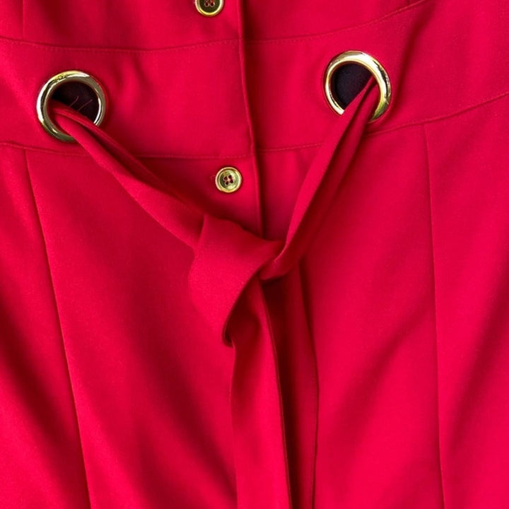 Shelby &amp; Palmer Womens Size 12 Red PolySpandex Gold Button Up Waist Tie Dress