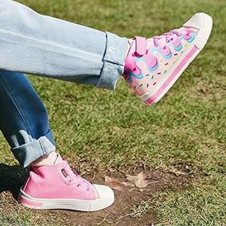Euxterpa Girls 11 Pink Sprinkles Hook Loop High Top Elastic Lace Light Up Shoes