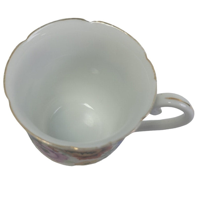 Vintage Made in Japan Ceramic Gold Rim Blue Pink Floral Teacup Saucer Set