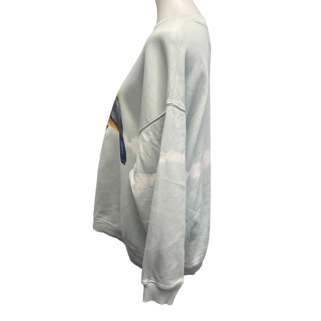 Hand Printed Upcycled Womens Small Jegging Fit Yellow Blue Wild Bird Sweatshirt