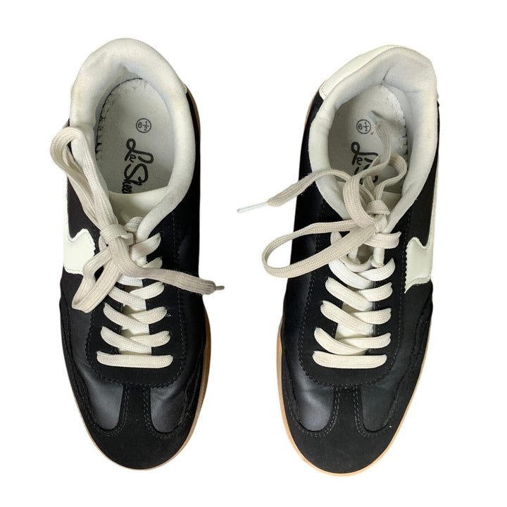 LaSheelah Womens Size 6.5 Black Faux Leather Lace Up Low Top Sneakers Shoes