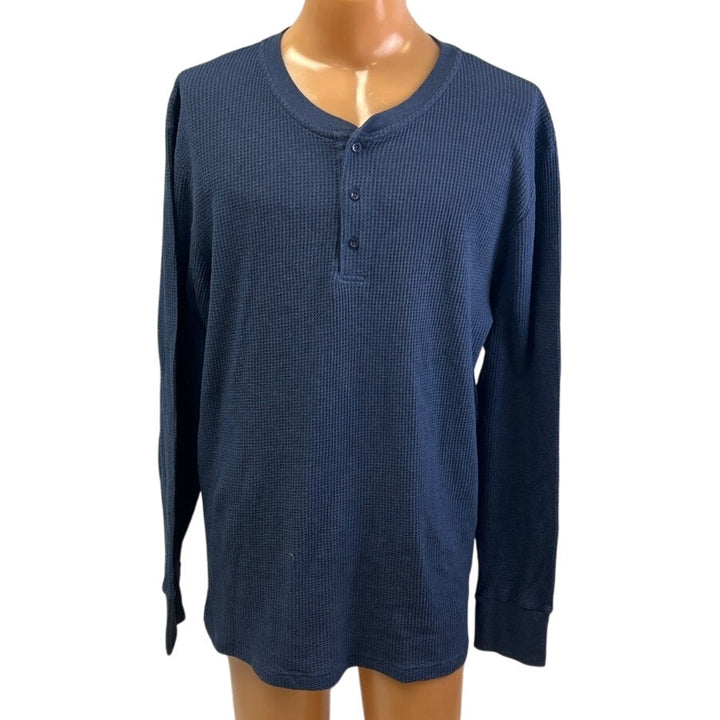 Joe Boxer Mens 3XL Blue Waffled PolyCotton Long Sleeve 3-Button Henley Shirt