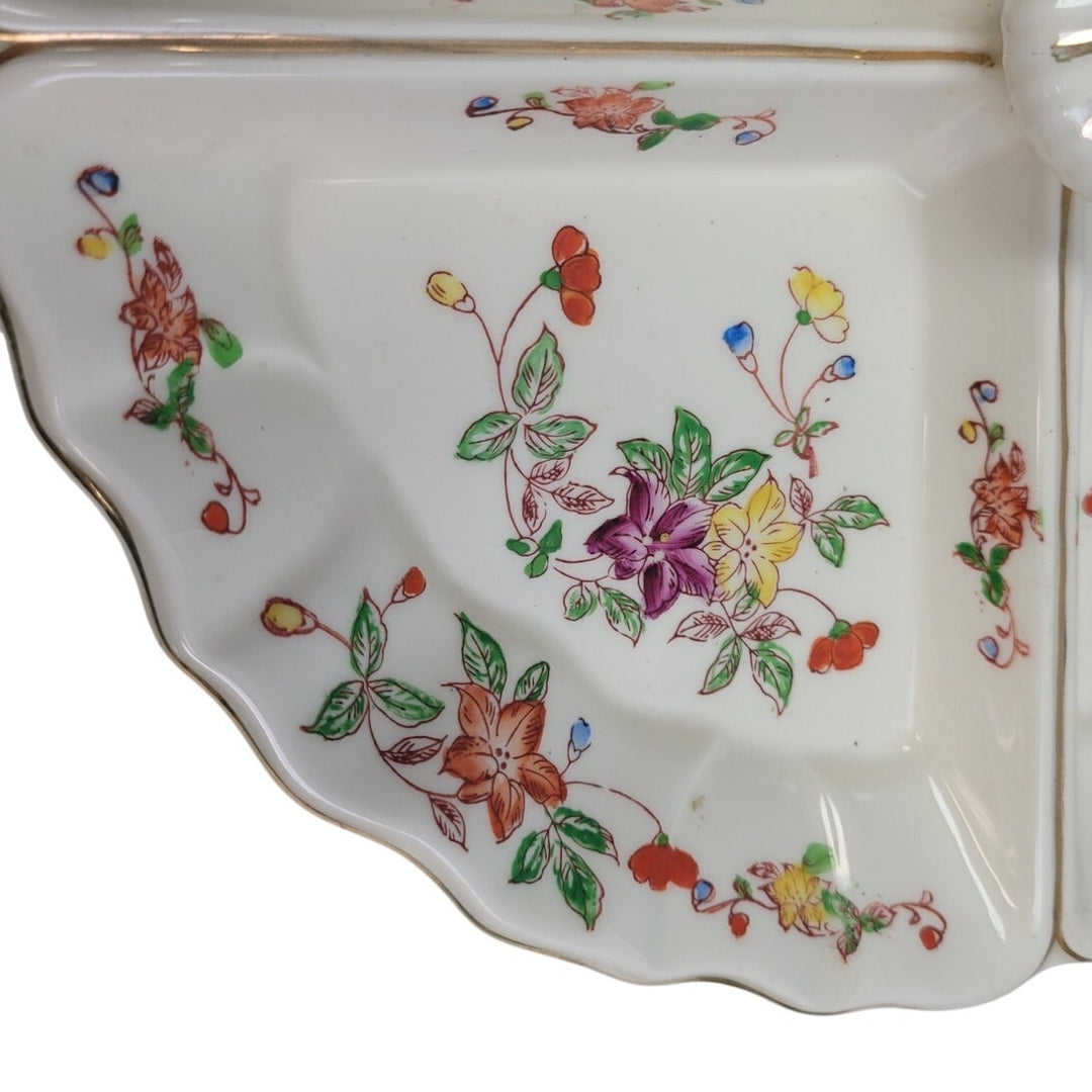 Vintage Hollywood Floral Divided Fine China Plate, Made in Japan, 11-Inch