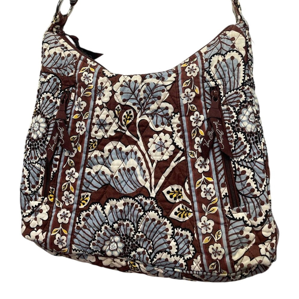 Vera Bradley Brown Blue Floral Quilted Fabric Handbag Purse Inside Pockets