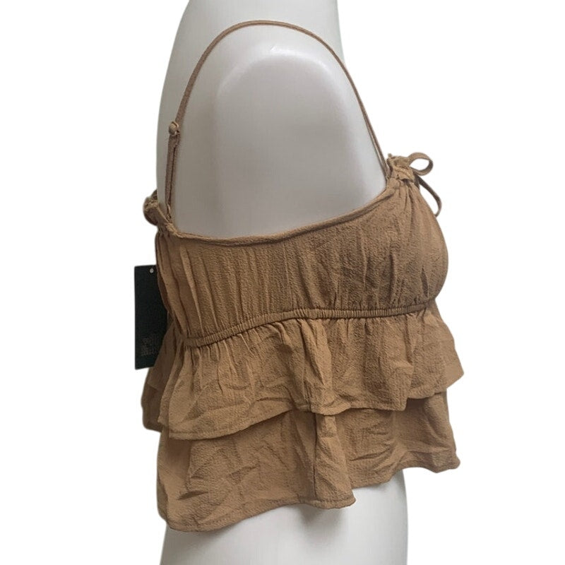 New Wild Fable Juniors XS Camel Brown Ruffled Strappy Cropped Top Shirt