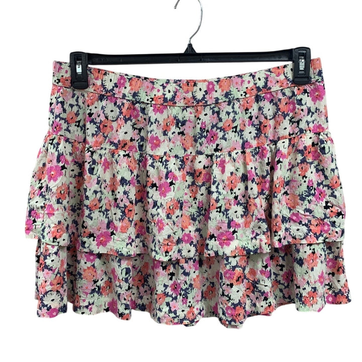 New Universal Thread Womens XL 100% Rayon Short Floral Double Ruffle Skirt