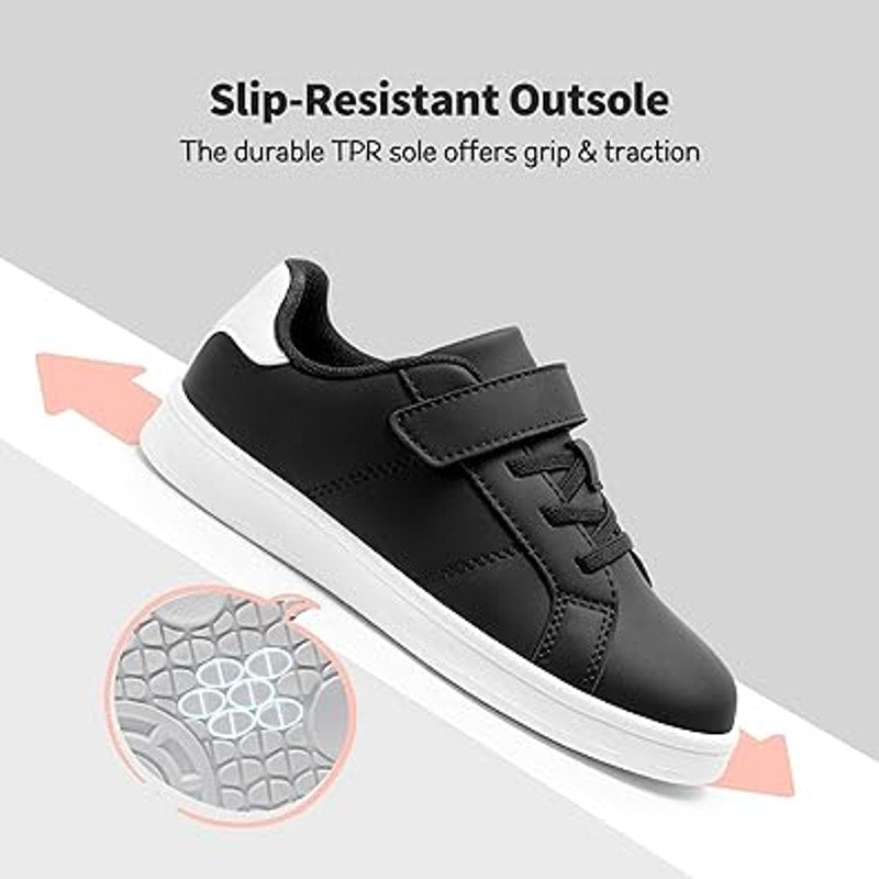 Dream Pairs Boys Size 4 Black White Hook Loop Lace Up Slide On Sneakers Shoes