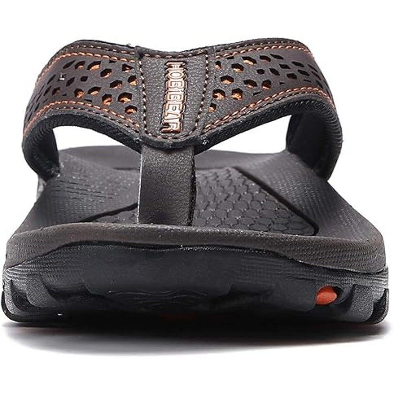 Hobibear Mens Size 14 Brown Orange Faux Leather Strap Thong Flip Flop Sandals