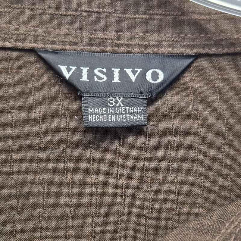 Visivo Mens 3XL 100% Polyester Textured Grid Long Sleeve Button Up Shirt