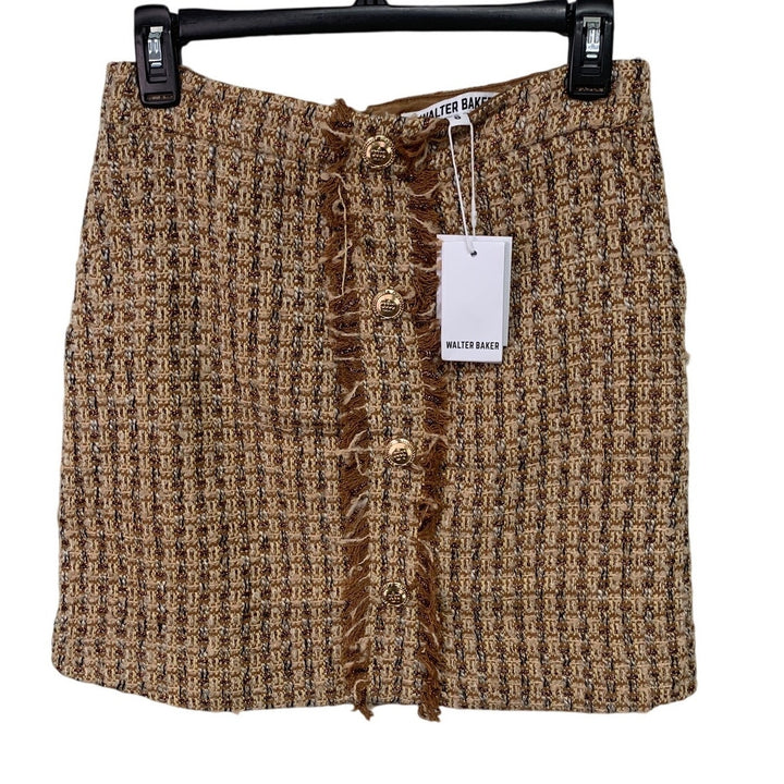 NWT New Walter Baker Womens Size 6 Metallic Gold Lined Tweed Mini Skirt