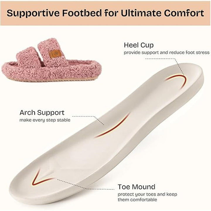 New EverFoams Womens Size 5/6 Pink Fuzzy Open Toe Comfy Memory Foam Slippers